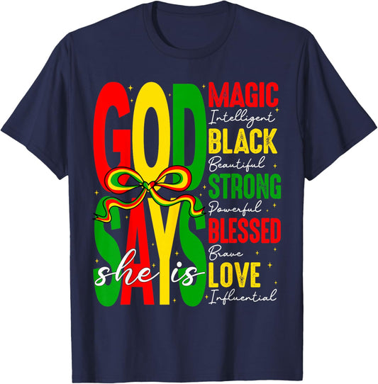 God Says She is Love Blesses Black History African Women T-Shirt - T-Shirt | Navy