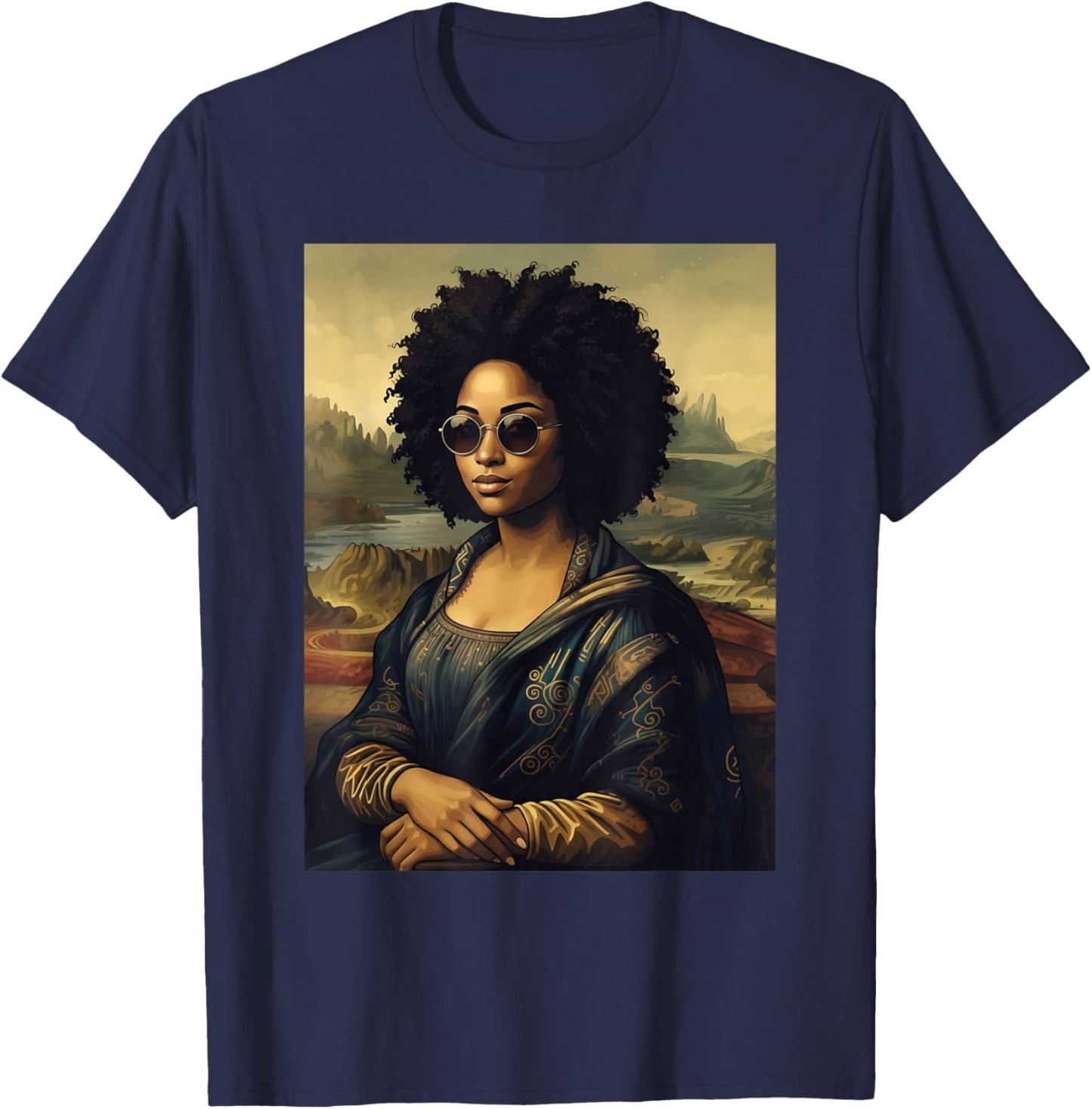 Black Mona Lisa - Black History Month African Roots T-Shirt - T-Shirt | Navy
