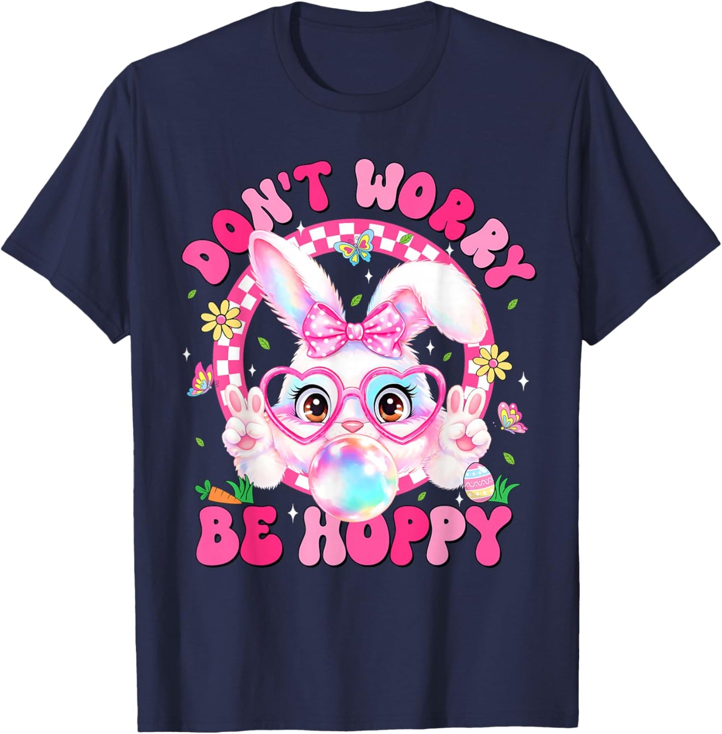 Retro Easter Dont Worry Be Hoppy Cute Bunny Easter Day Women T-Shirt - T-Shirt | Navy