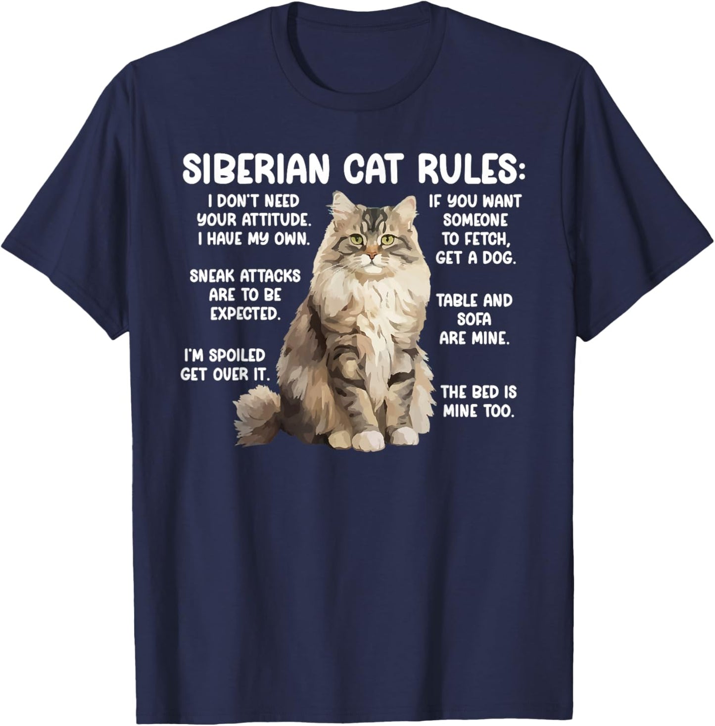 Siberian Cat Rules Siberian Cat Owner Siberian Cat Lover T-Shirt - T-Shirt | Navy