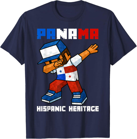 Panama Dab Boy Game Pixel Hispanic Heritage Panamanian Kids T-Shirt - T-Shirt | Navy