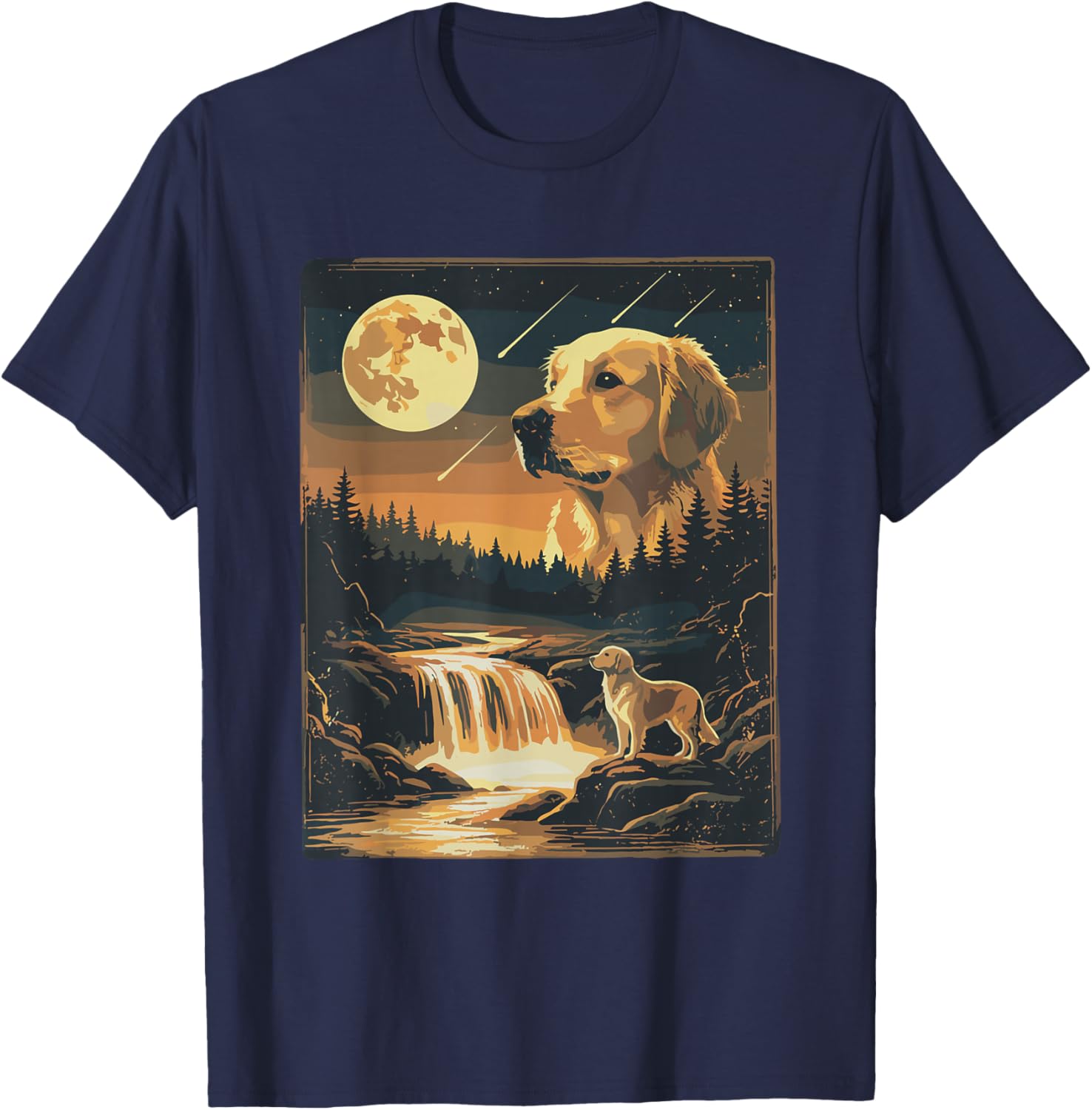 Howling at The Moon Golden Retriever Dog Retro Vintage T-Shirt - T-Shirt | Navy