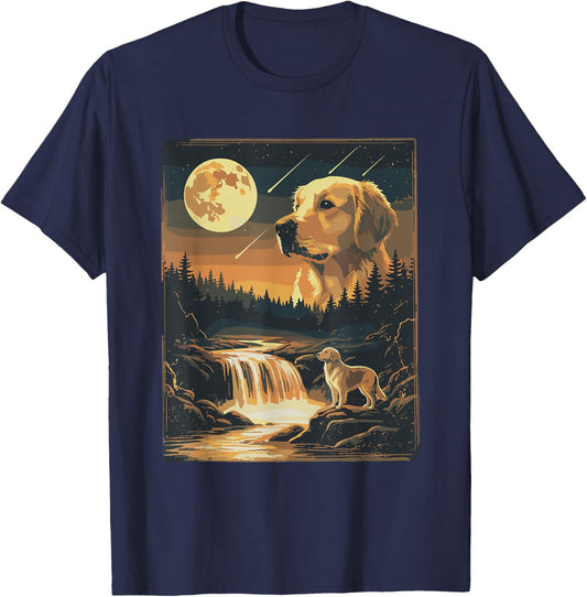 Howling at The Moon Golden Retriever Dog Retro Vintage T-Shirt - T-Shirt | Navy