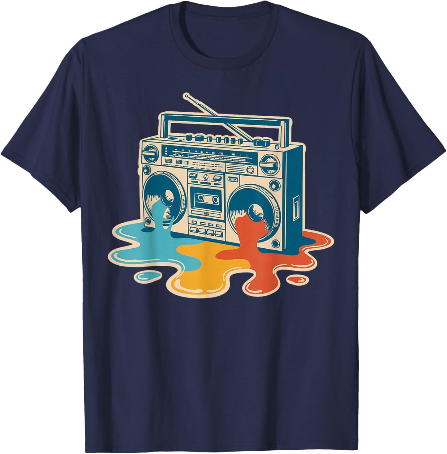 Retro Melting Boombox Vintage Music Gifts 80s 90s Old School T-Shirt - T-Shirt | Navy