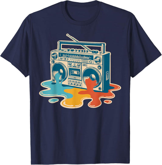 Retro Melting Boombox Vintage Music Gifts 80s 90s Old School T-Shirt - T-Shirt | Navy