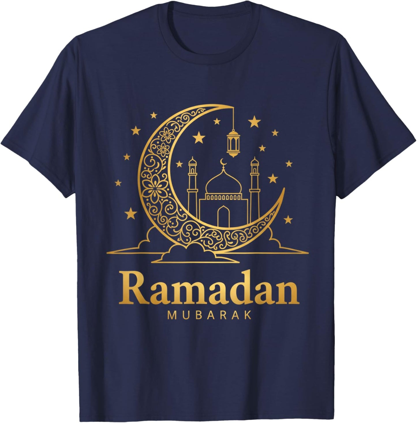 Ramadan Mubarak Kareem Happy Fasting Muslim Crescent Moon T-Shirt - T-Shirt | Navy
