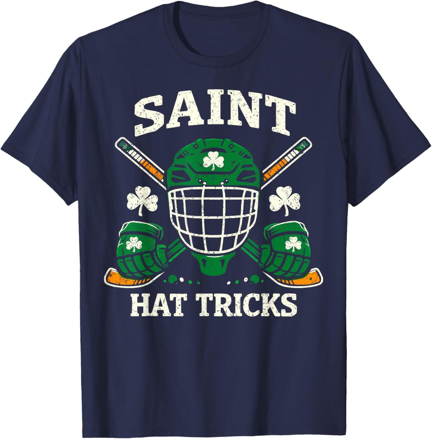 St.Patrick’s Day Ice Hockey Player Saint Hat Tricks Shamrock T-Shirt - T-Shirt | Navy