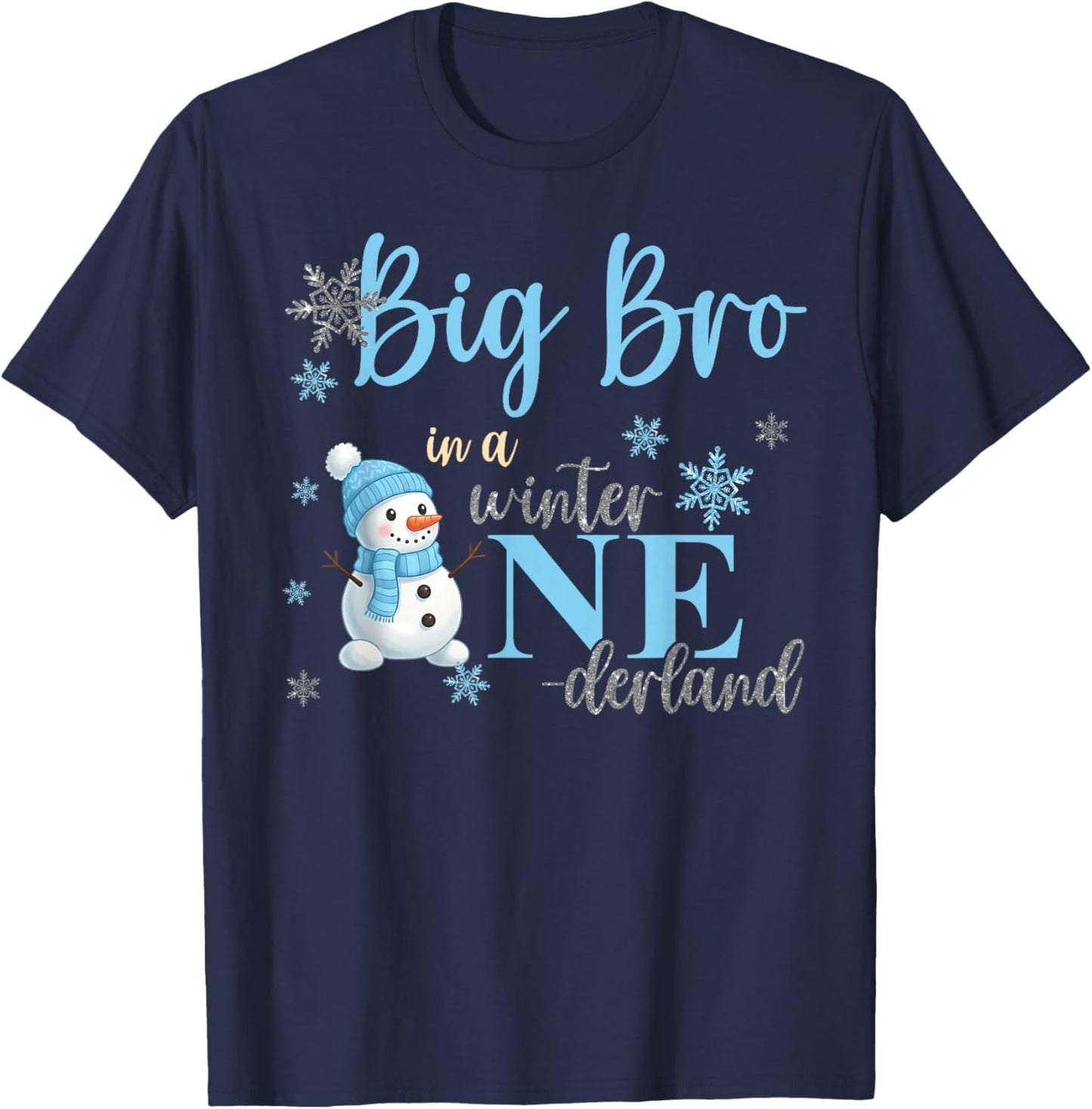 Big Bro in A Winter Onederland Bday Boy Girl Cute Snowman T-Shirt - T-Shirt | Navy