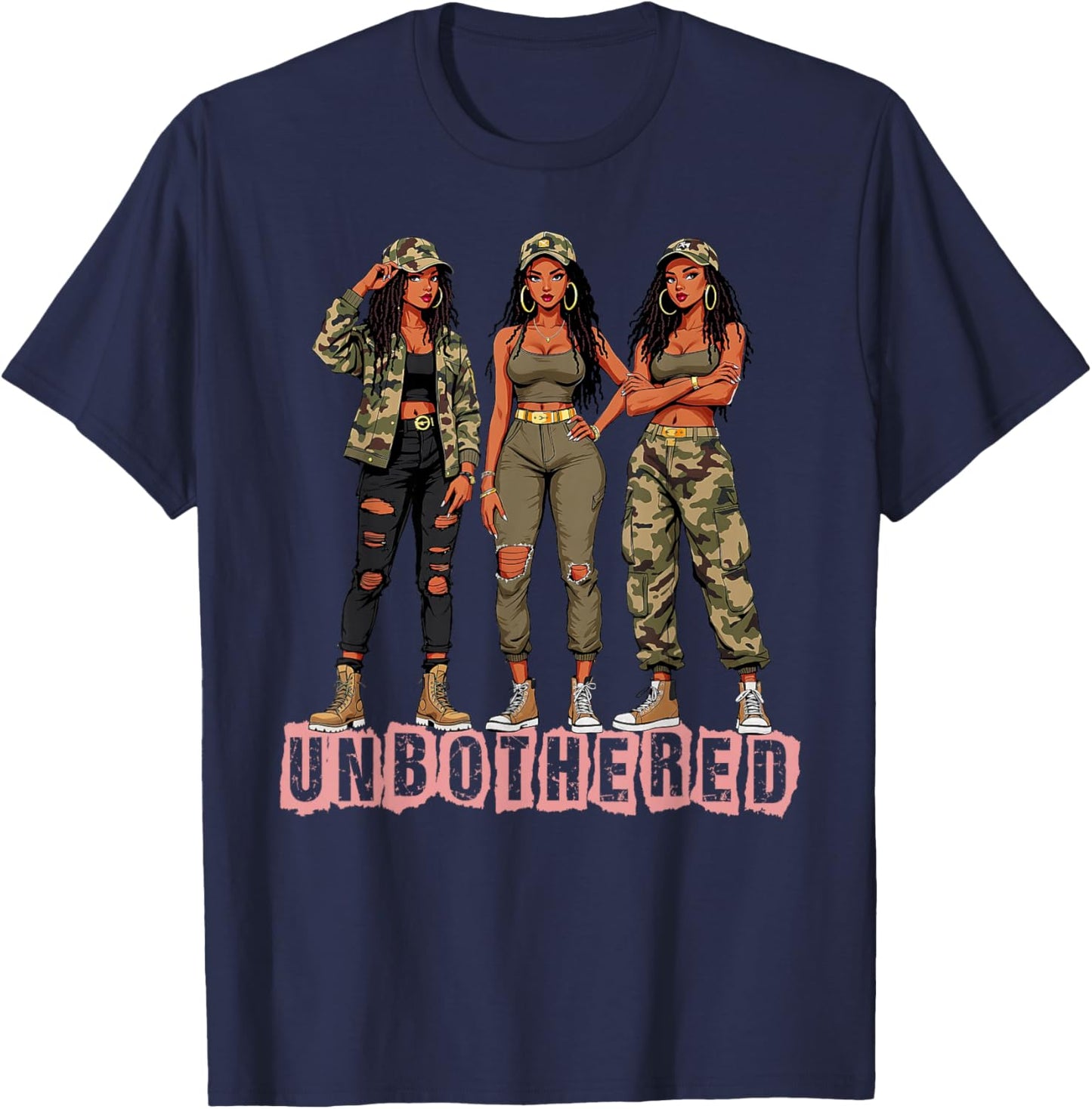 Melanin Unbothered Black Woman Locs Camo Black History Month T-Shirt - T-Shirt | Navy