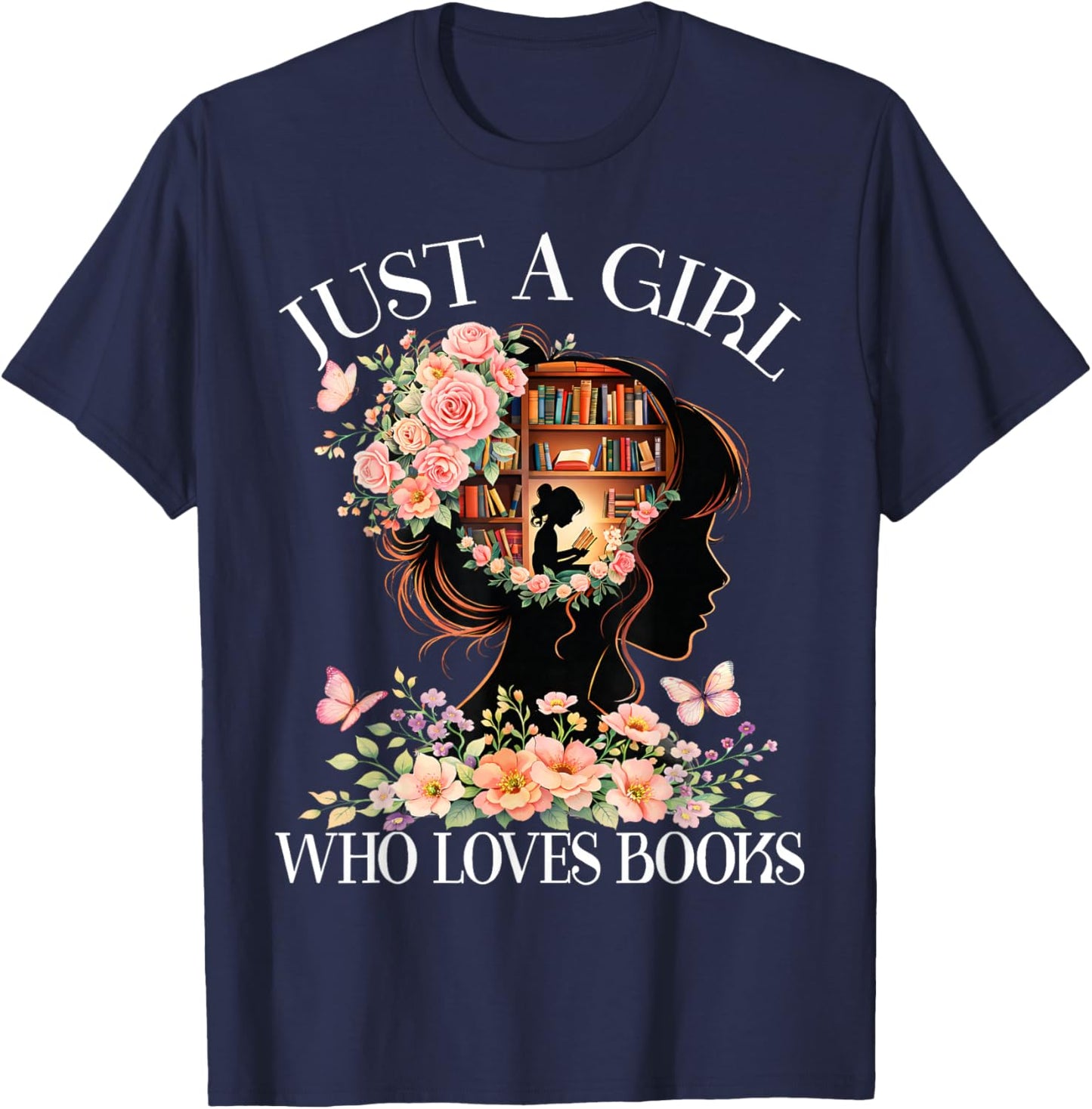 Just A Girl Who Loves Books Book Lover Reading T-Shirt - T-Shirt | Navy
