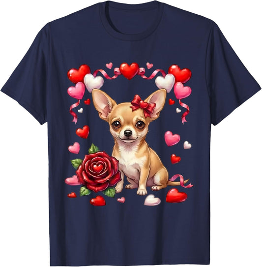 Cute Kawaii Chihuahua Dog Heart Coquette Bow Valentines Day T-Shirt - T-Shirt | Navy