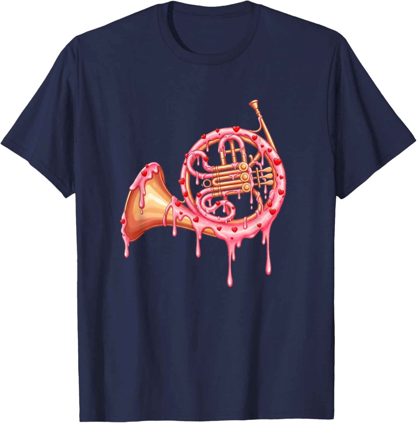 French Horn Valentines Day Ice Cream Drip Heart Girls Kids T-Shirt - T-Shirt | Navy