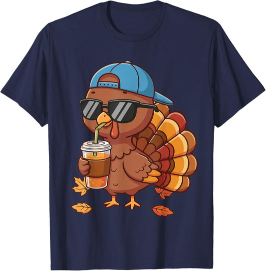 Cool Thanksgiving Turkey Sunglasses Cap Juice Cup Boys T-Shirt - T-Shirt | Navy
