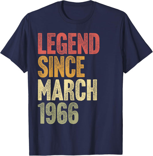 60 Year Old Legend Since March 1966 Retro 60th Birthday T-Shirt - T-Shirt | Navy