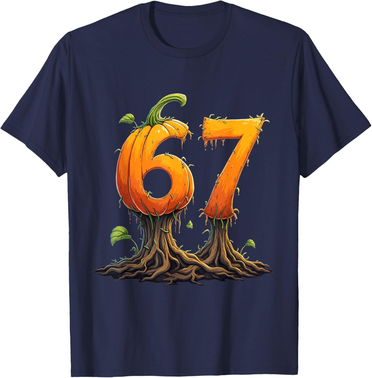 67 Halloween Brainrot Meme 6 7 Numbers Six Seven Pumpkin T-Shirt - T-Shirt | Navy