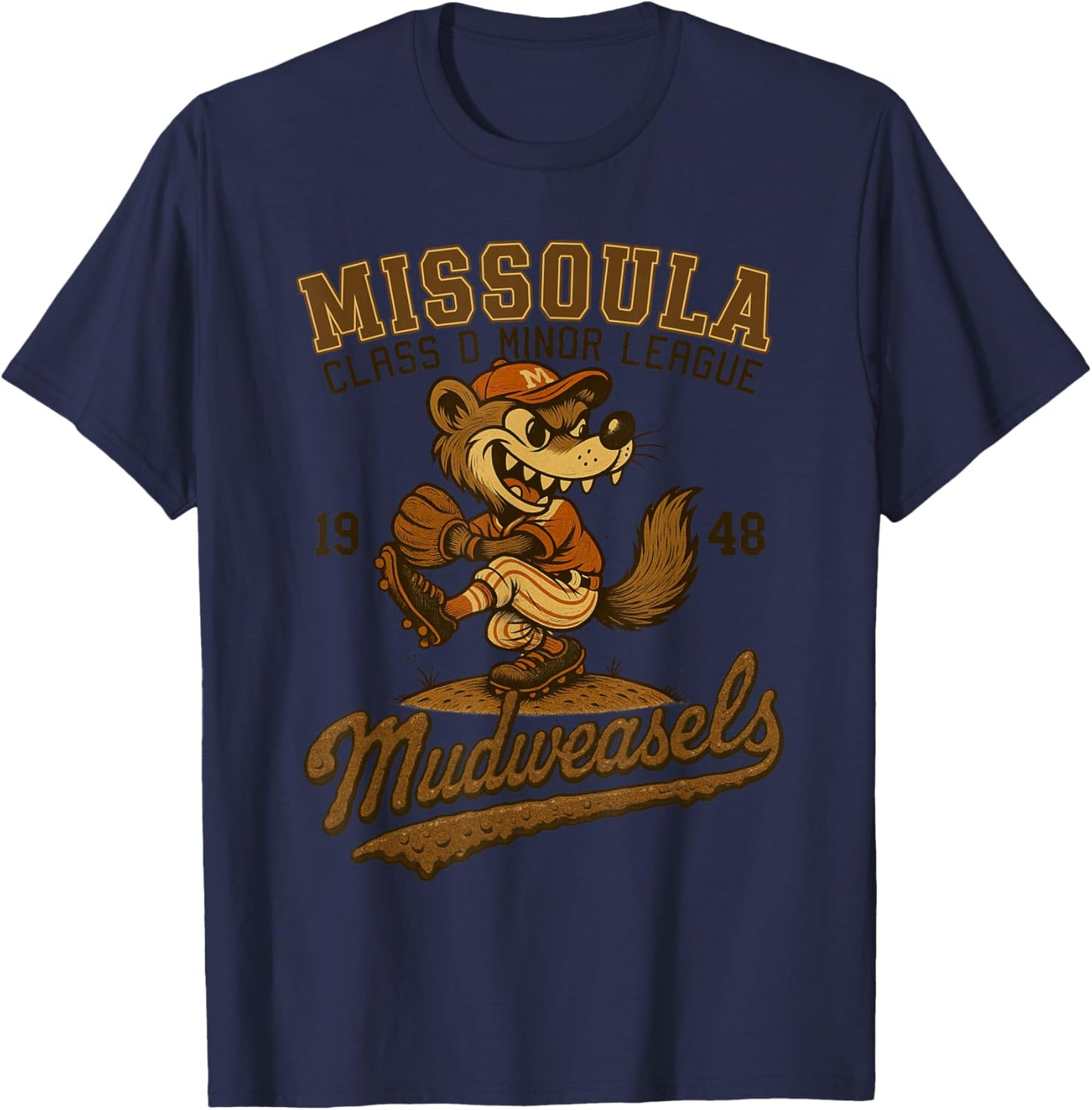 Missoula Mudweasels Retro Minor League Baseball T-Shirt - T-Shirt | Navy