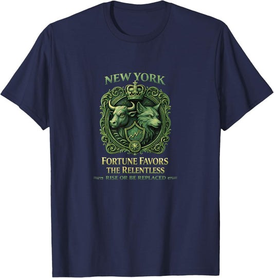 New York Fortune Favors The Relentless - Rise or Be Replaced T-Shirt - T-Shirt | Navy