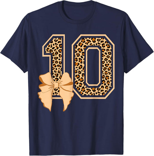 10th Birthday Girl Leopard Coquette Bow 10 Year Old T-Shirt - T-Shirt | Navy
