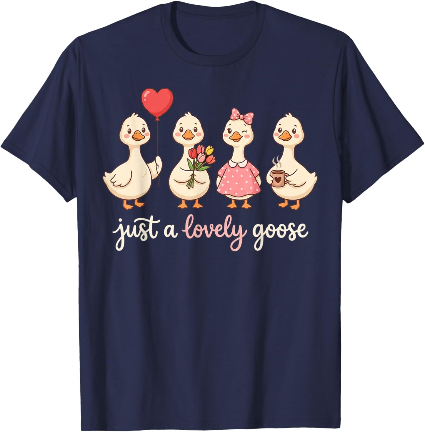 Just a Love Goose Valentine Girl Hearts Women Valentines T-Shirt - T-Shirt | Navy