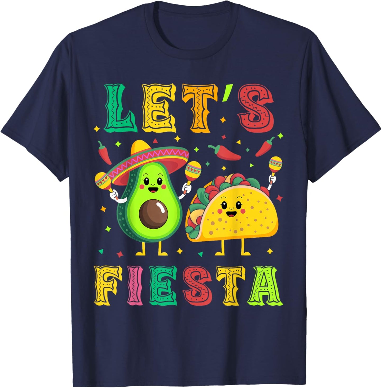 Let's Fiesta Mexican Men Women Kids Cinco De Mayo T-Shirt - T-Shirt | Navy