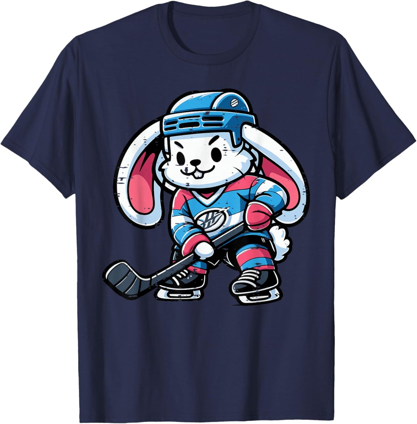 Easter Bunny Ice Hockey Player Cute Rabbit Boys Kids Men T-Shirt - T-Shirt | Navy