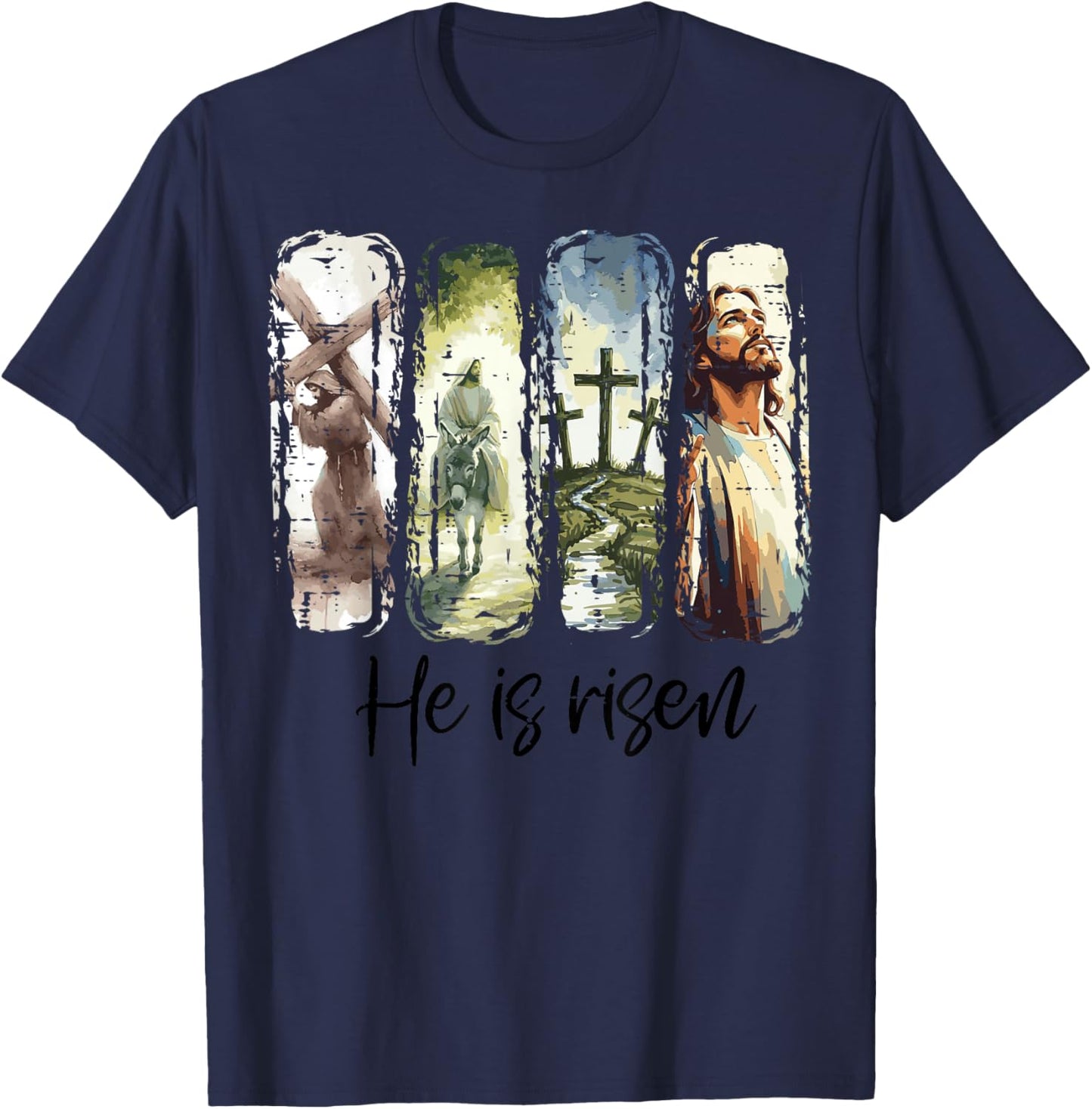Easter Jesus He is Risen 4 Scenes Christian Men Women Kids T-Shirt - T-Shirt | Navy