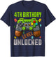 4th Birthday Boy Level 4 Unlocked Birthday Boy 4 Years Old T-Shirt - T-Shirt | Navy