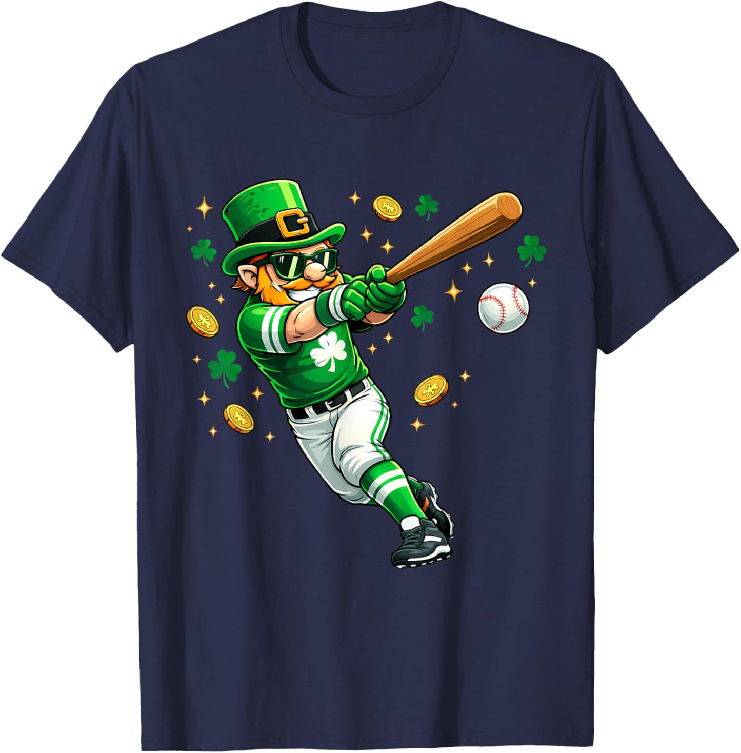 Leprechaun Play Baseball Funny St Patrick's Day Men Kid Boys T-Shirt - T-Shirt | Navy
