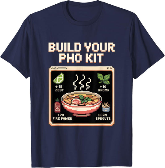 Build Your Pho Kit Witty Pixel Art RPG T-Shirt - T-Shirt | Navy
