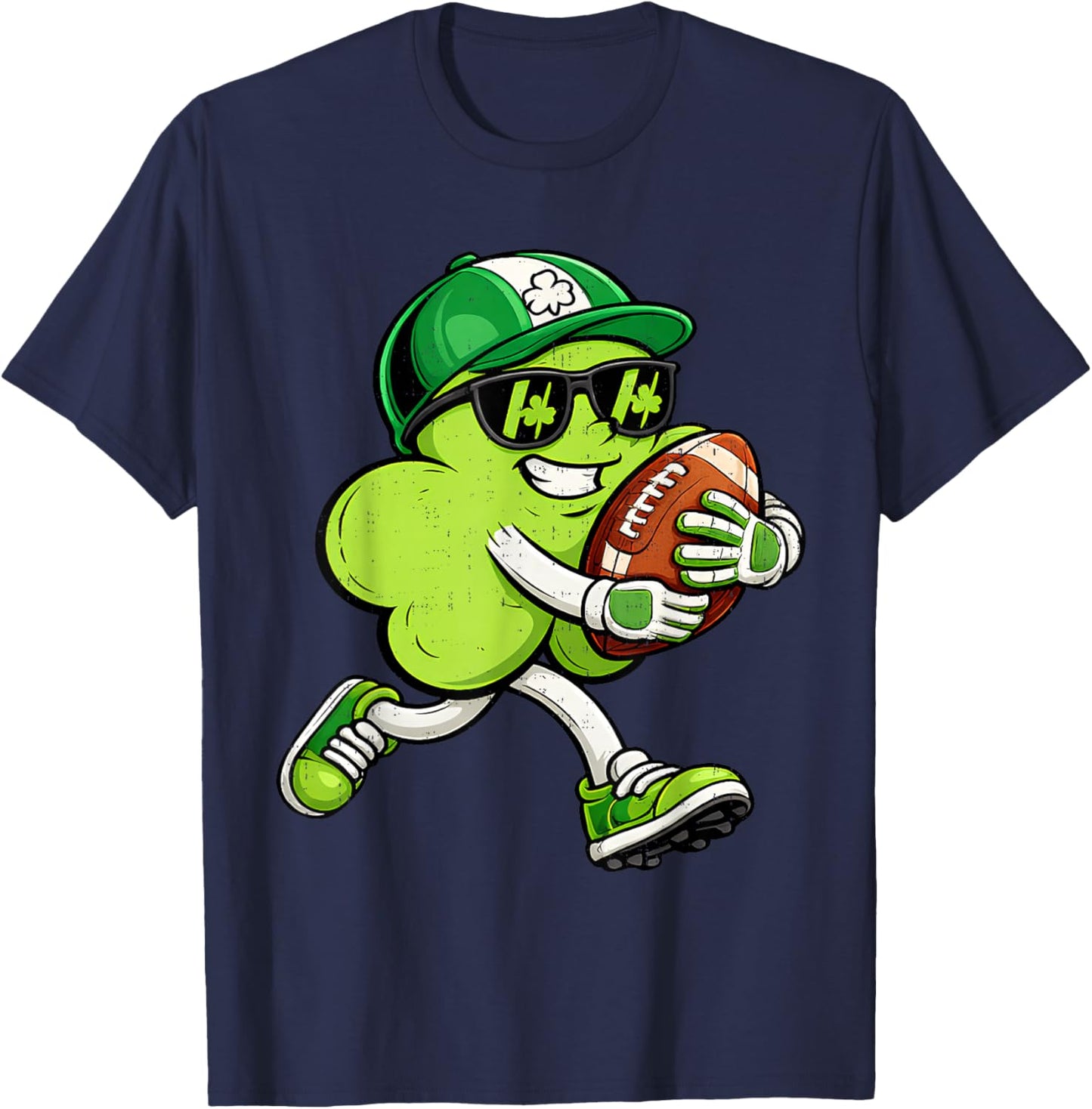 Football Saint Patricks Day Boys Kids Sport Green Shamrock T-Shirt - T-Shirt | Navy