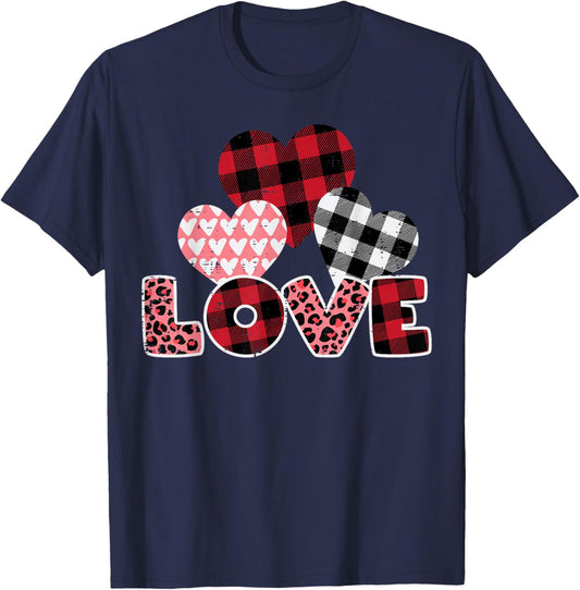Valentines Day Plaid Hearts Love Vintage Women Girls Kid Men T-Shirt - T-Shirt | Navy