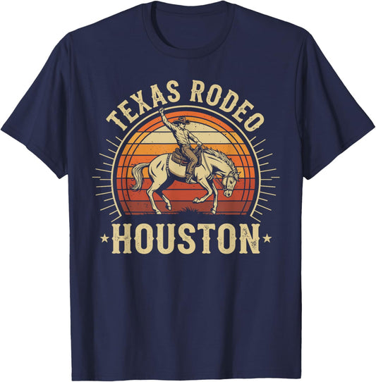Houston Texas Rodeo Vintage Western Retro Cowboy T-Shirt - T-Shirt | Navy