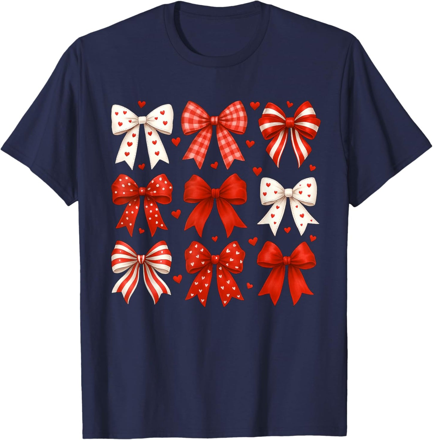 Cute Coquette Bow Heart Funny Valentines Day Women Girls T-Shirt - T-Shirt | Navy