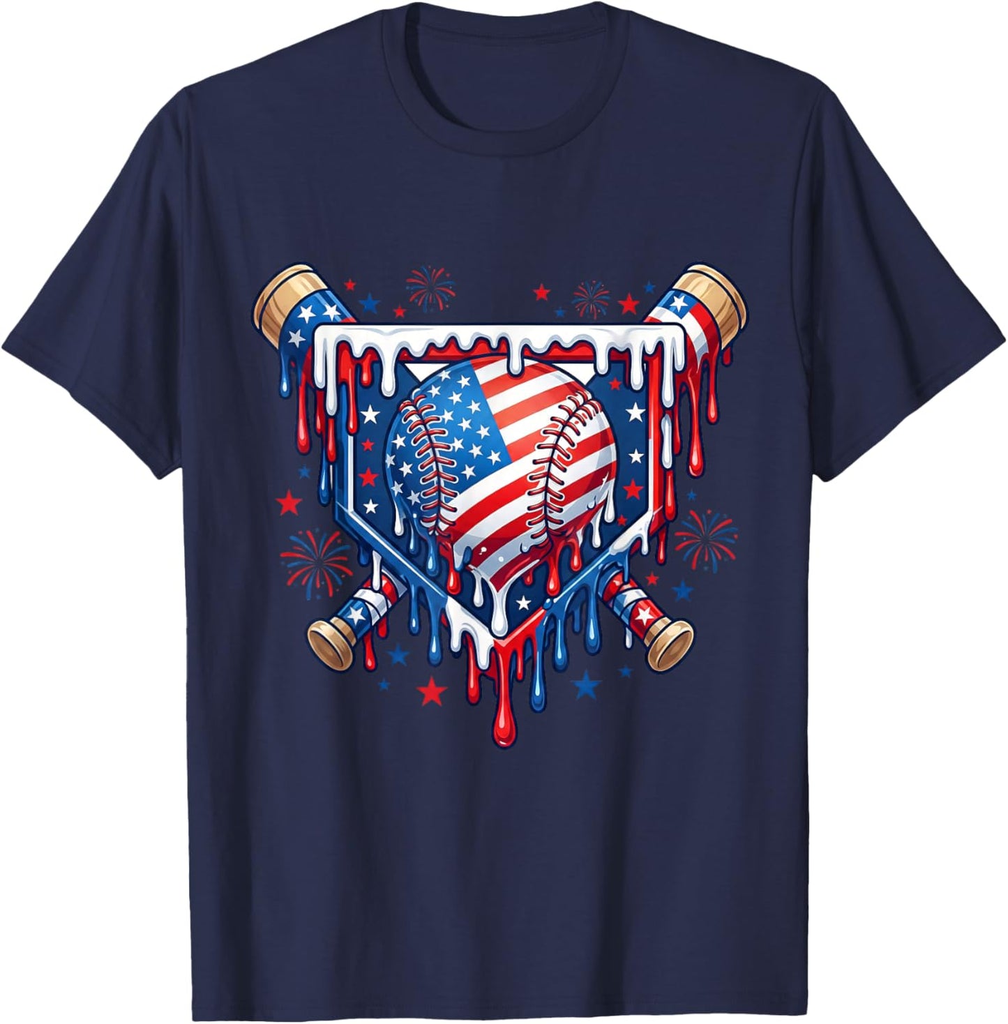 Baseball Flag Drip for Boys Kid Youth Gen Alpha Softball Fan T-Shirt - T-Shirt | Navy