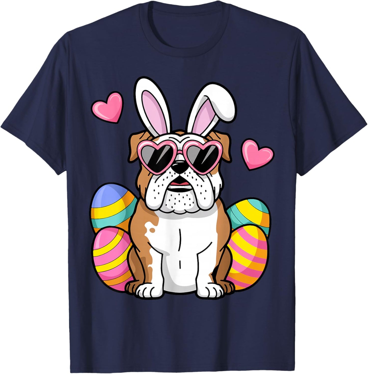 English Bulldog Dog Easter Day Ears Bunny Girls Kids Toddler T-Shirt - T-Shirt | Navy