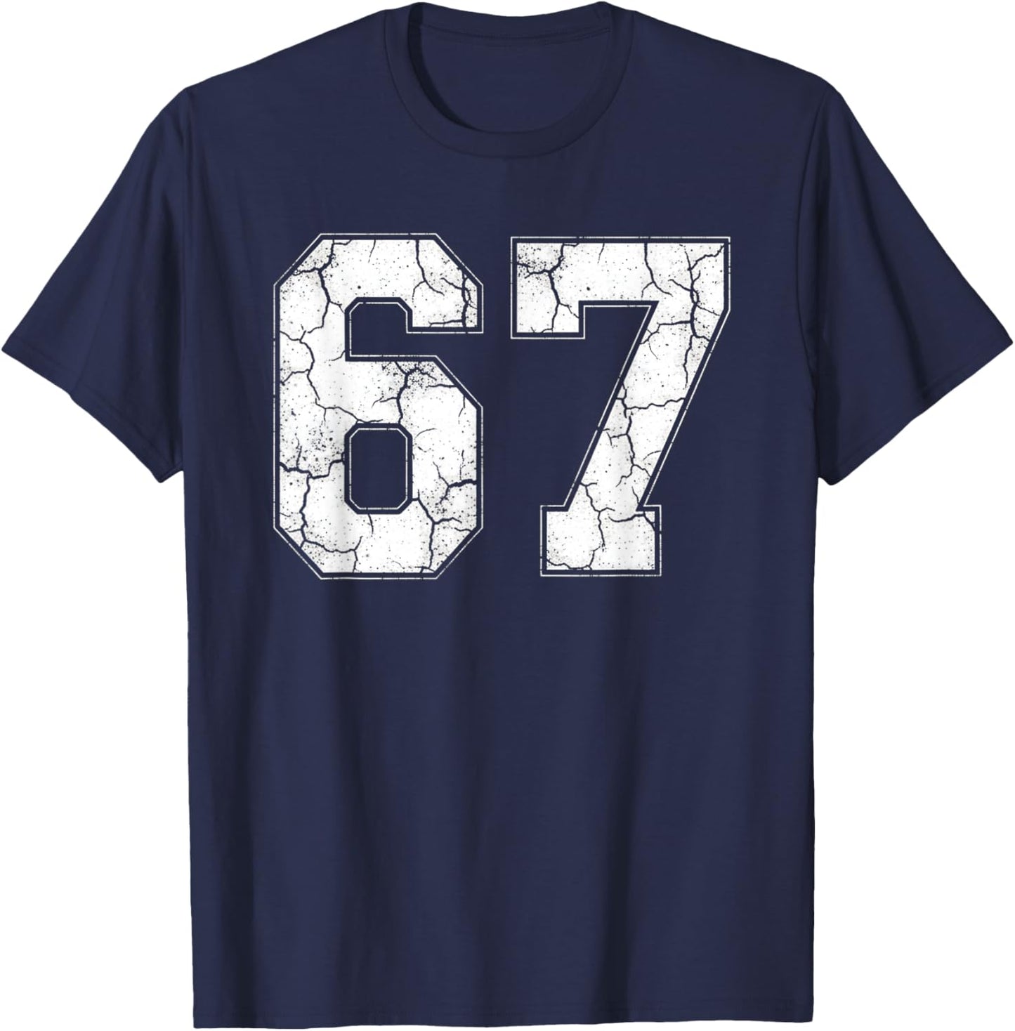 Distressed Number 67 Jersey Player Six Seven Meme T-Shirt - T-Shirt | Navy