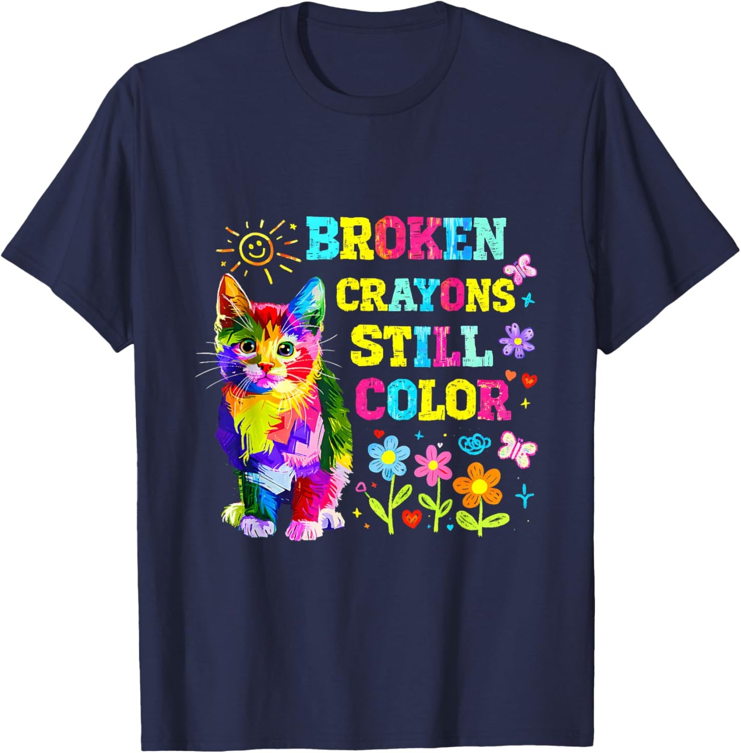 Autism Broken Crayons Still Color Unique Minds Shine Puzzle T-Shirt - T-Shirt | Navy