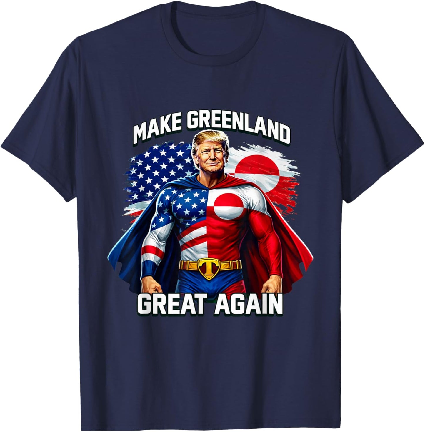 Make Greenland Great Again Superhero Graphic Patriot Flag T-Shirt - T-Shirt | Navy
