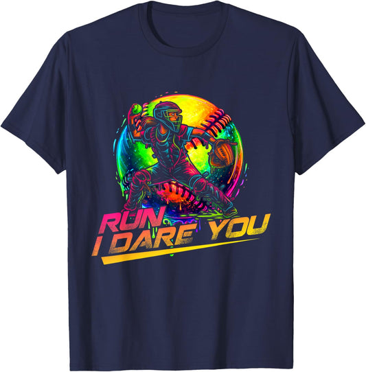 Softball Girl Run I Dare You Throwdown Catcher T-Shirt - T-Shirt | Navy
