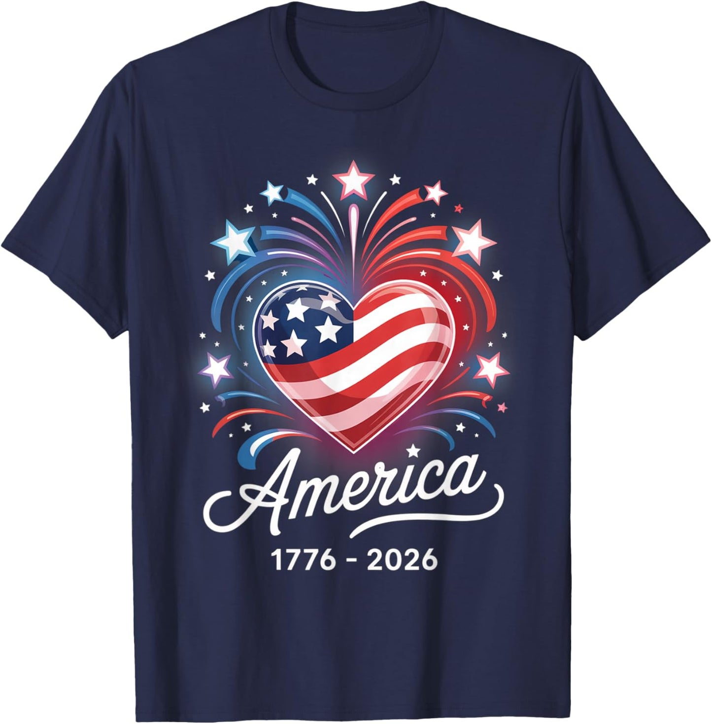 Flag Heart 1776 2026 July 4th 250th Birthday T-Shirt - T-Shirt | Navy