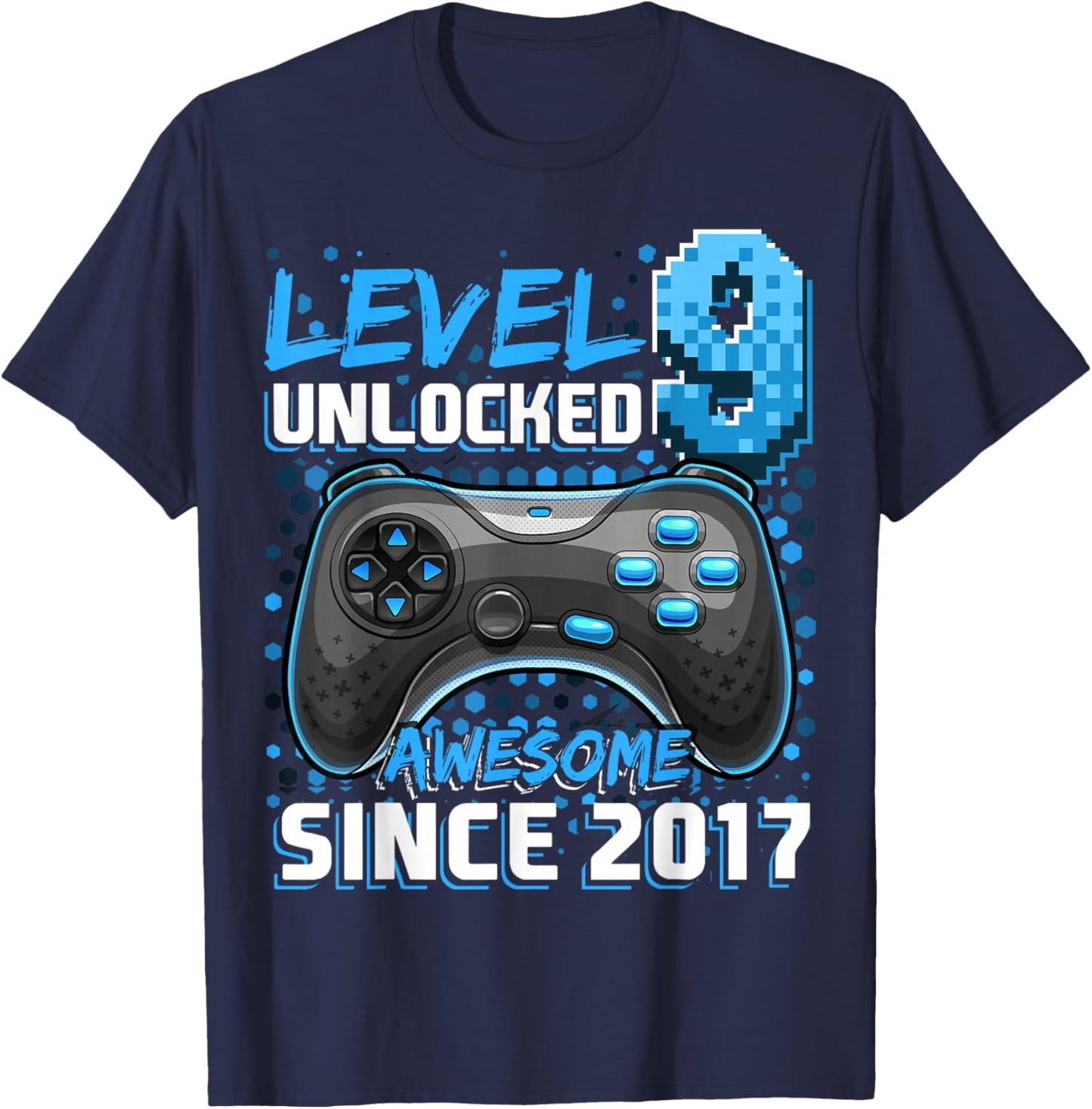 Level 9 Unlocked Birthday Boy Gamer 9th Video Game 2017 T-Shirt - T-Shirt | Navy