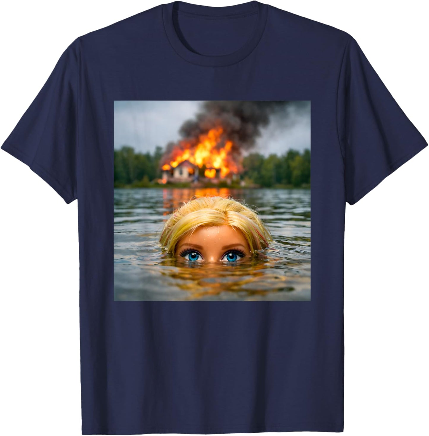 Funny Doll Face Clothes Meme Women Men Vintage Swimming T-Shirt - T-Shirt | Navy