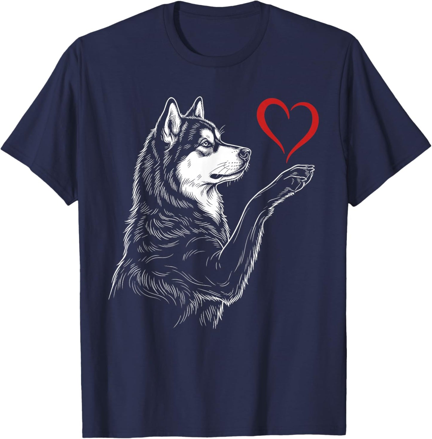 Alaskan Malamute Lover Dog Art Holding Heart Valentines T-Shirt - T-Shirt | Navy