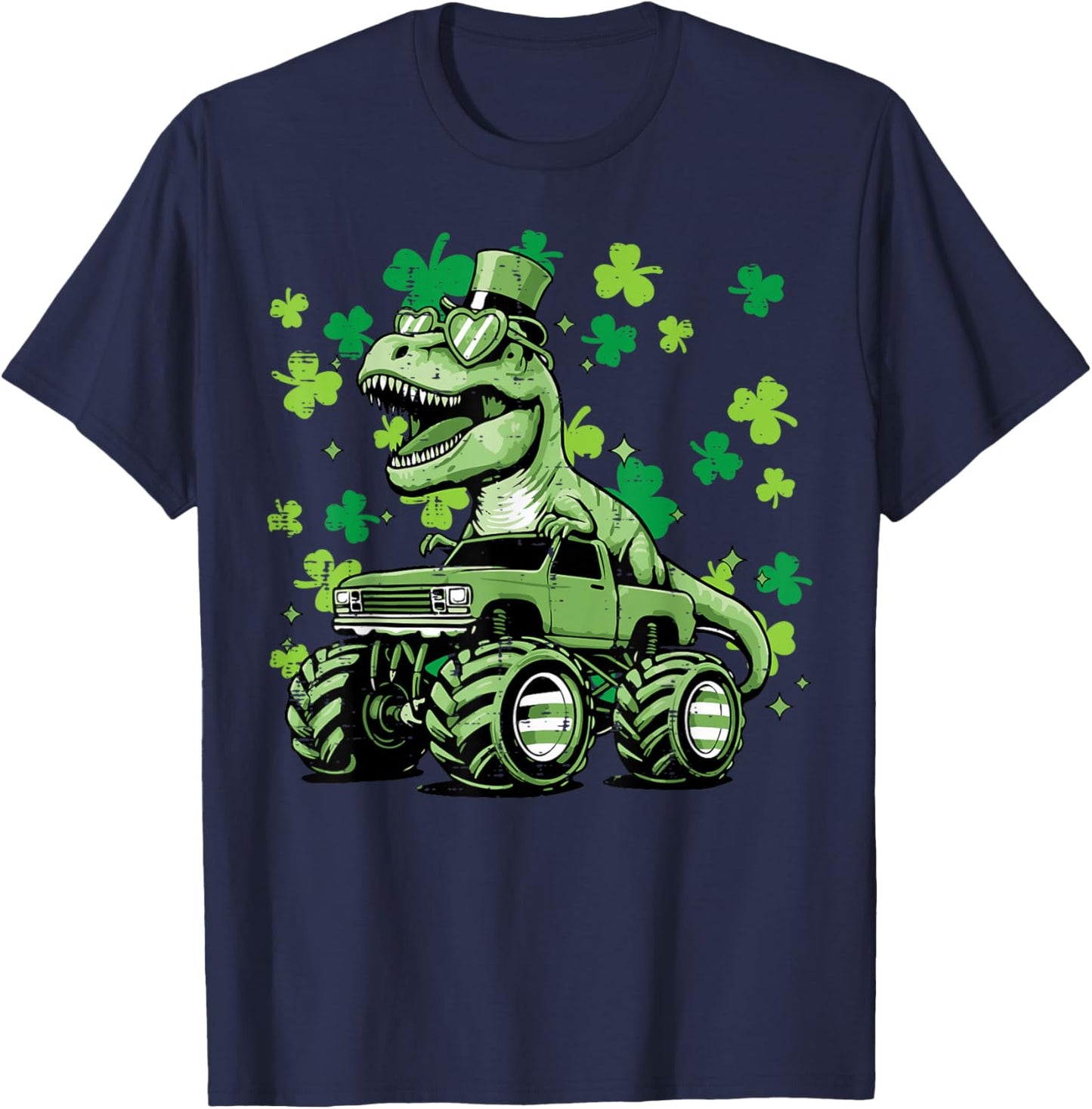 St Patricks Day Truck Dino Trex Irish Toddler Boy Kids Youth T-Shirt - T-Shirt | Navy