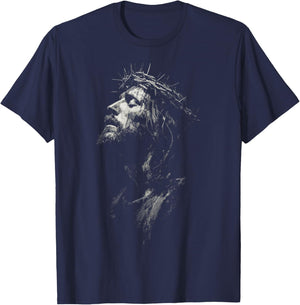 Jesus Christ Artistic Portrait Christian T-Shirt - T-Shirt | Navy