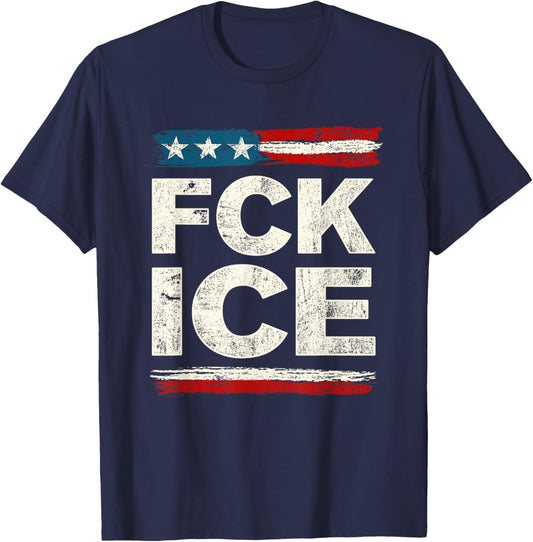 Retro Vintage F ICE US Flag Distressed Men Women T-Shirt - T-Shirt | Navy