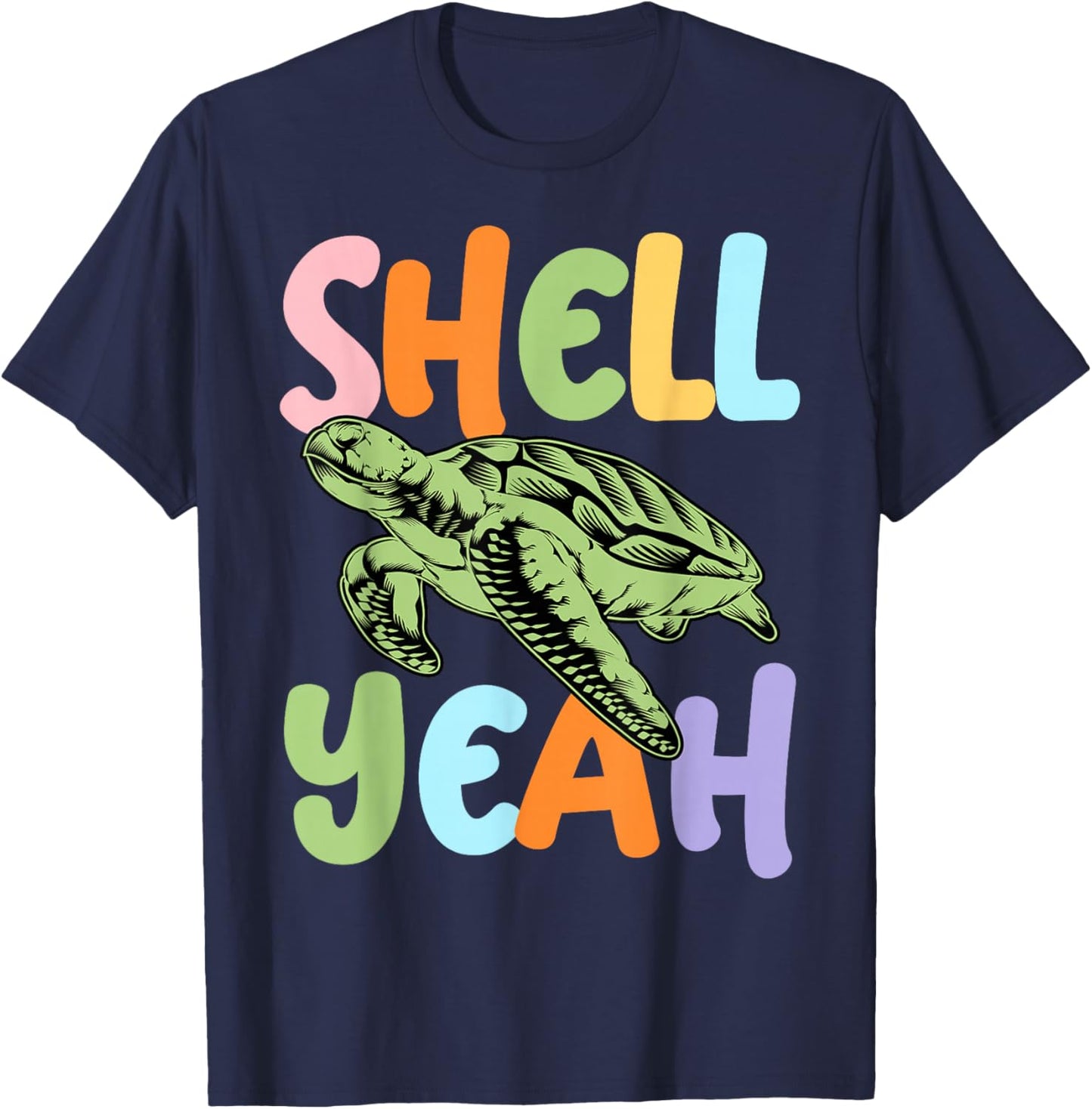 Shell Yeah Sea Turtle Funny Ocean Animal Pun T-Shirt - T-Shirt | Navy