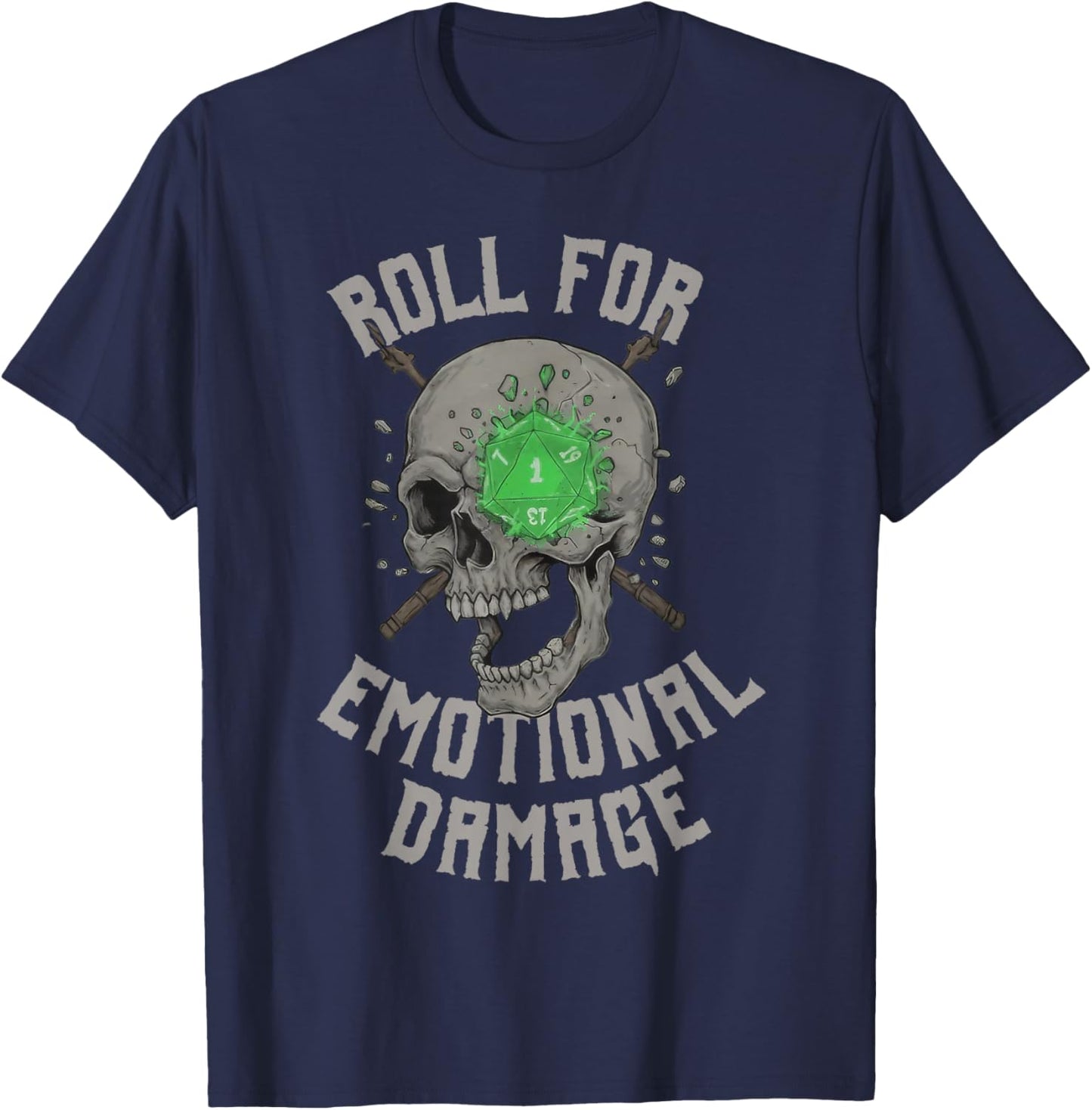Roll for Emotional Damage Funny Skull Meme T-Shirt - T-Shirt | Navy