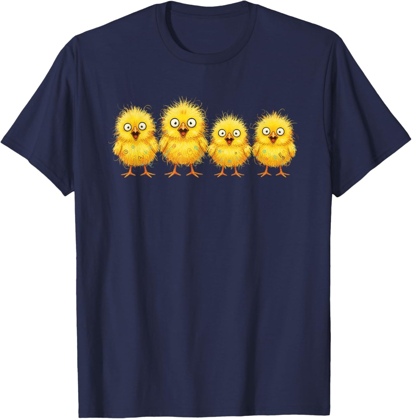 Scribble Chicks Line Up Cute Yellow Baby Chicken Art Gift T-Shirt - T-Shirt | Navy
