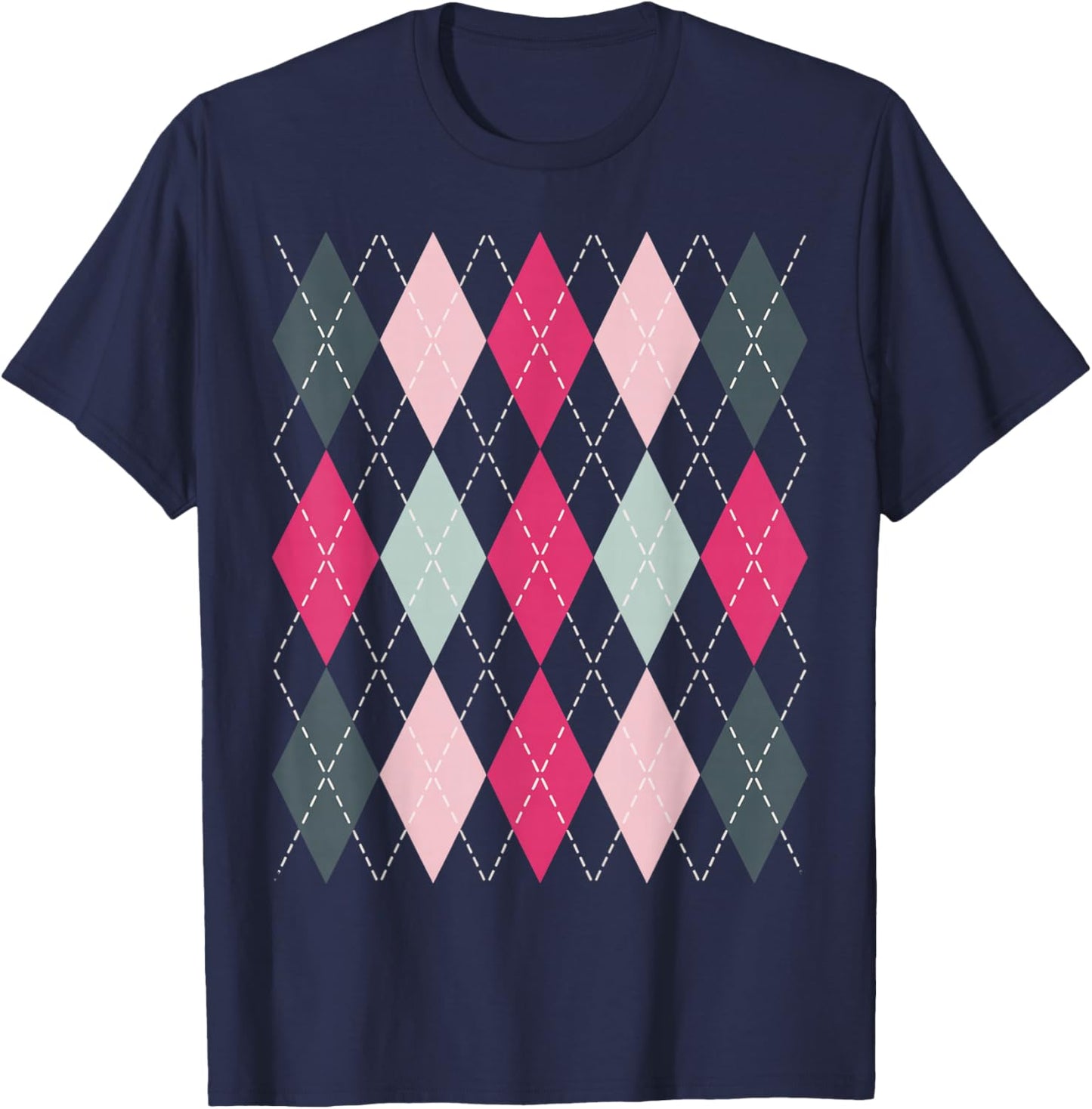 Preppy Plaid Argyle Stylish & Fun Faux Sweater Design T-Shirt - T-Shirt | Navy